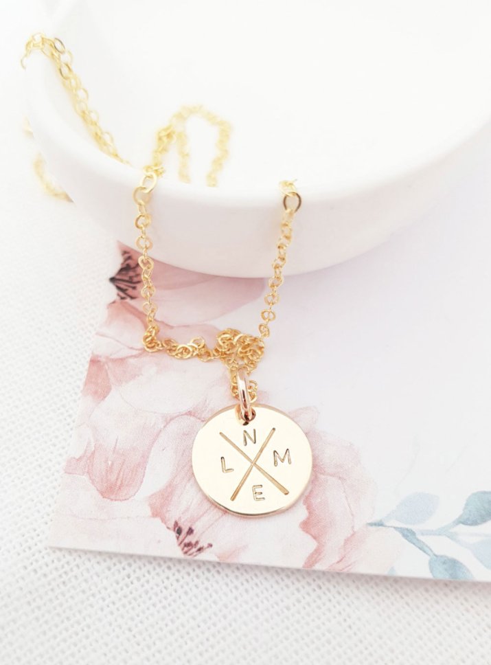 gold pendant with custom initials