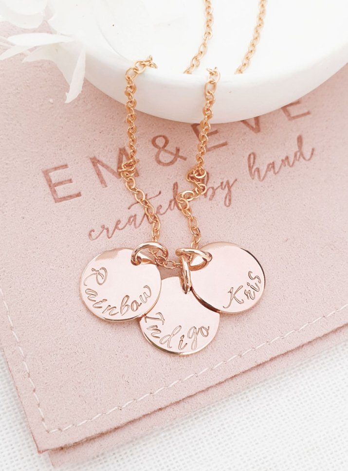 3 disc necklace personalised rose gold 