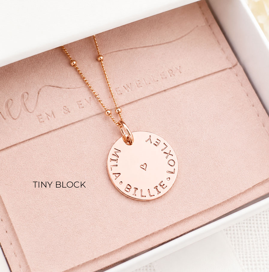 Rose Gold Mini Disc Necklace DISC NECKLACES three names custom necklace