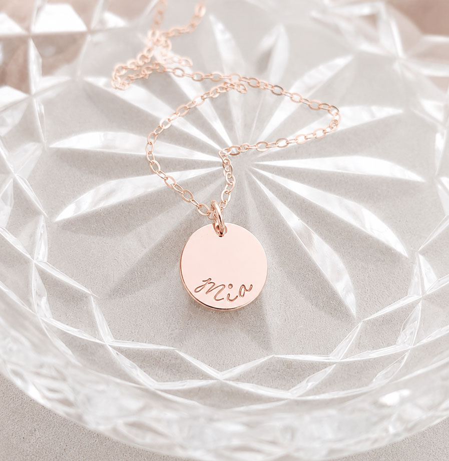 Rose Gold Tiny Disc Necklace DISC NECKLACES mia name necklace rose gold