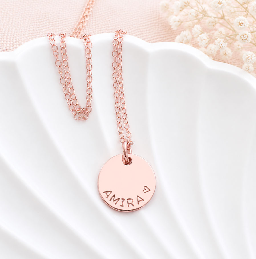 Rose Gold Tiny Disc Necklace DISC NECKLACES engraved custom jewellery