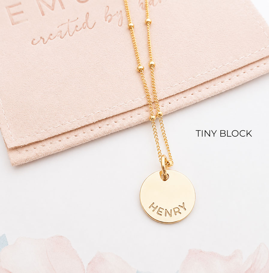 Gold Tiny Disc Necklace DISC NECKLACES name disc