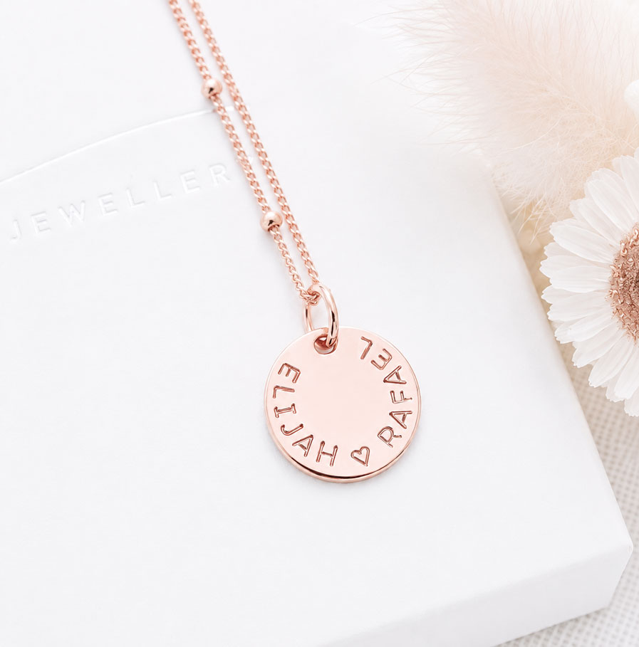 Rose Gold Tiny Disc Necklace DISC NECKLACES kids names mothers necklace