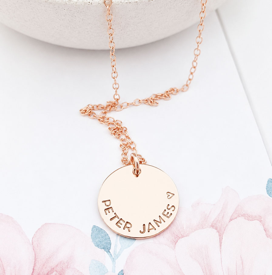 Rose Gold Mini Disc Necklace DISC NECKLACES custom name necklace in rose gold