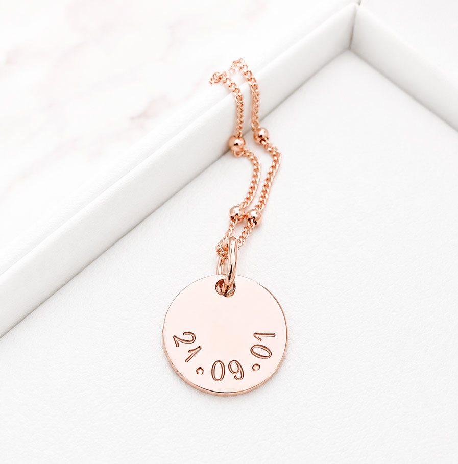 Rose Gold Tiny Disc Necklace DISC NECKLACES custom date necklace