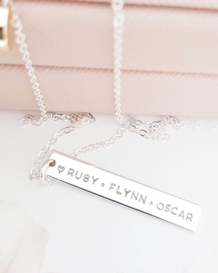 Silver Hanging Bar Necklace personalised necklace or mum