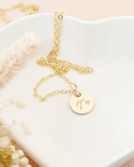 Gold Initial Disc Necklace dainty gold initial disk necklace