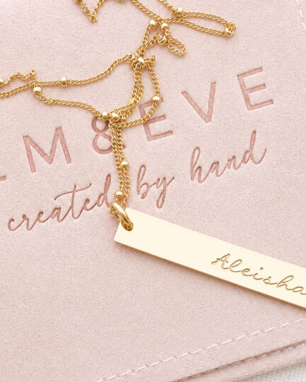gold filled rectangle bar with personalised name