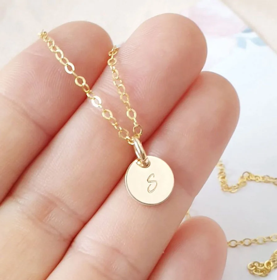 Gold Initial Disc Necklace DISC NECKLACES