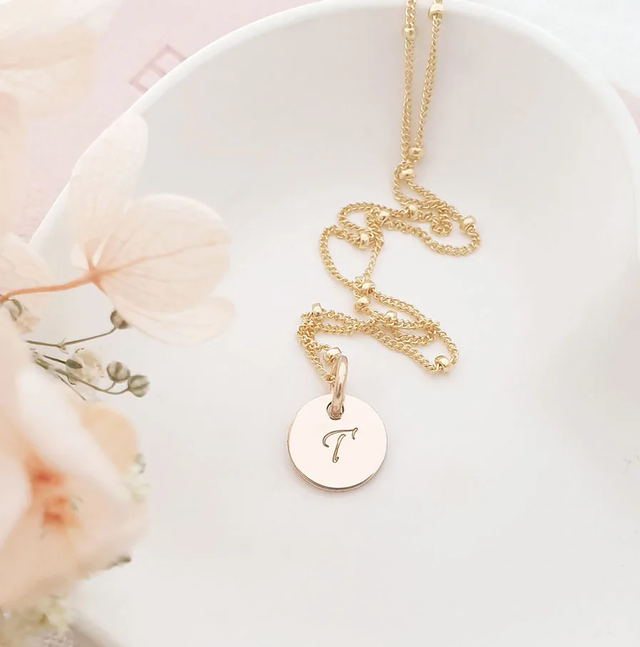 Gold Initial Disc Necklace DISC NECKLACES