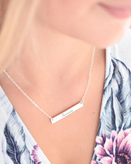horizontal rectangle bar necklace with name