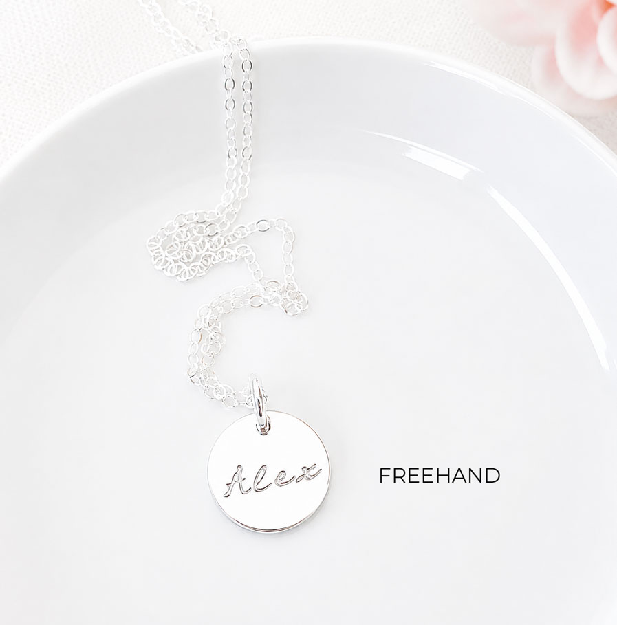 Silver Tiny Disc Necklace DISC NECKLACES husbands name on necklace