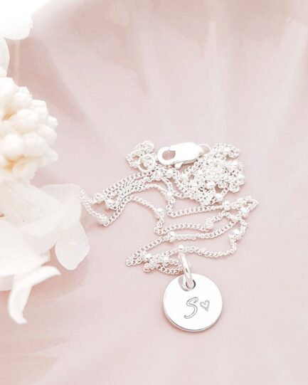 sterling silver initial disc necklace