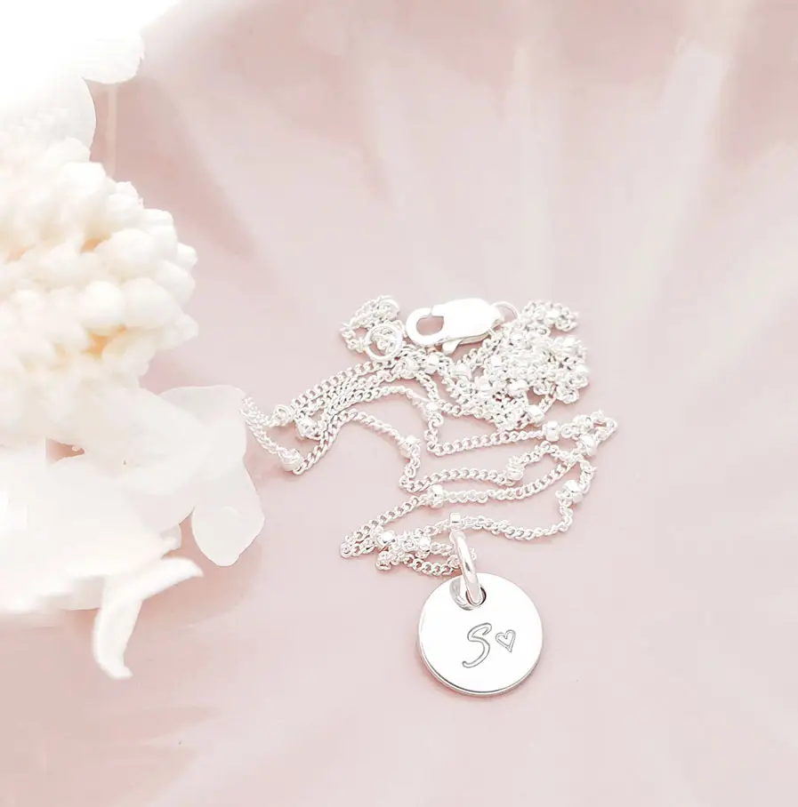 sterling silver initial disc necklace