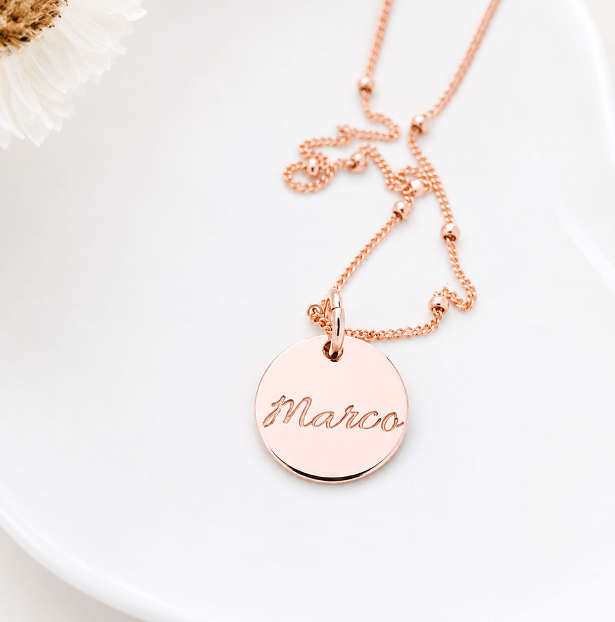 Rose Gold Tiny Disc Necklace DISC NECKLACES baby name gift for mum