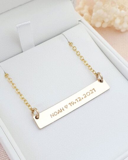 Gold Bar Necklace with name and date