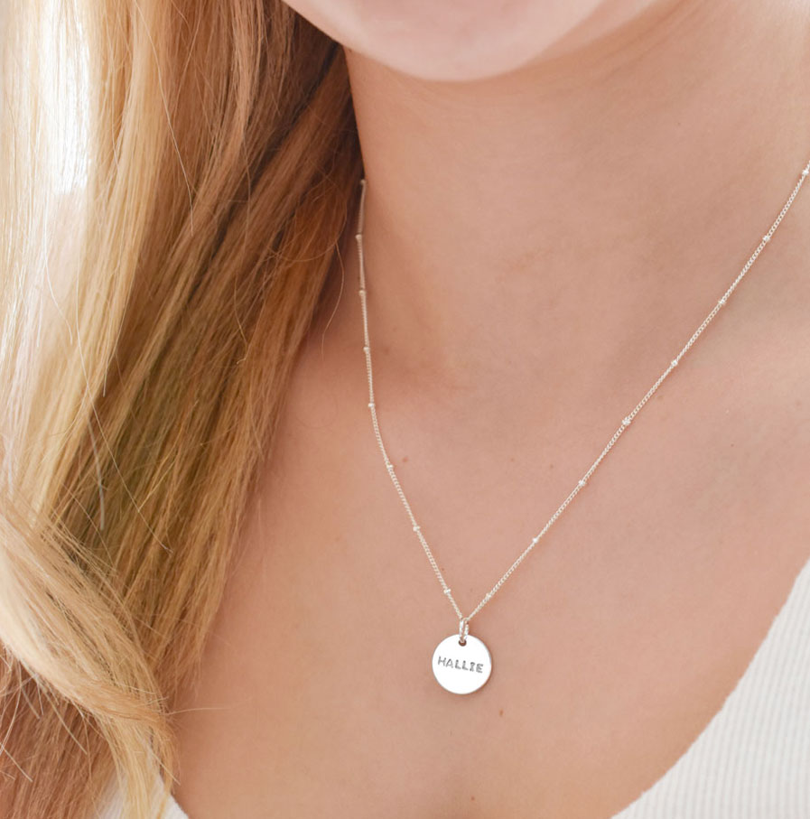 Silver Tiny Disc Necklace DISC NECKLACES personalised name necklace silver