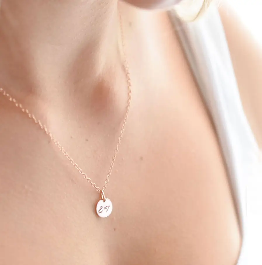 Rose Gold Initial Disc Necklace DISC NECKLACES
