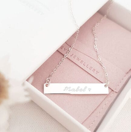 personalised silver bar necklace with name