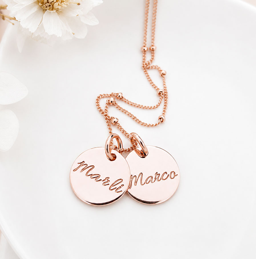 Rose Gold Tiny Disc Pair DISC NECKLACES 2 names custom necklace