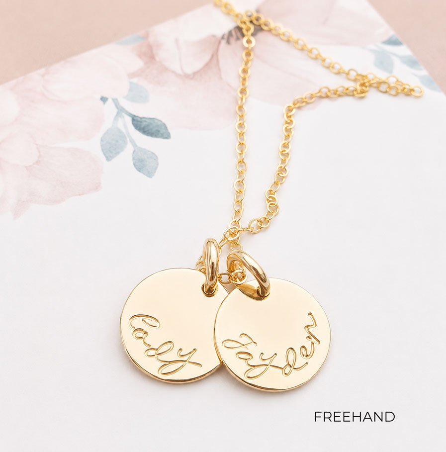 Gold Tiny Disc Pair DISC NECKLACES CHILDRENS NAMES HAND STAMPED JEWELLERY
