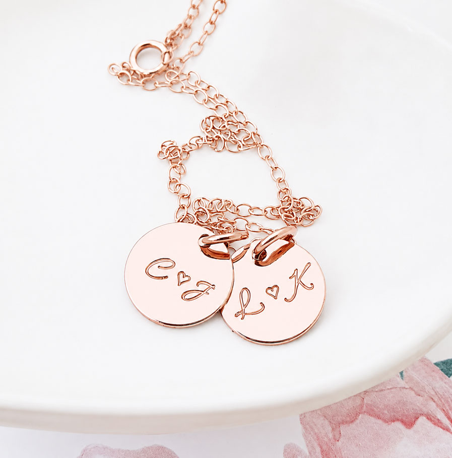 Rose Gold Tiny Disc Pair DISC NECKLACES CHILDRENS INITIALS STAMPED NECKLACE