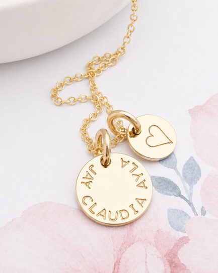 Gold Symbol Set DISC NECKLACES 3 childrens names