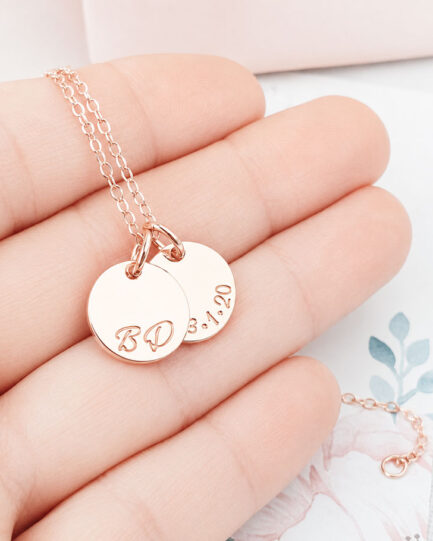 Rose Gold Tiny Disc Pair DISC NECKLACES INITIALS AND DATE NECKLACE