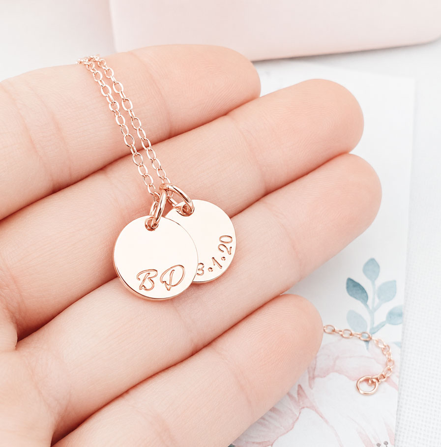 Rose Gold Tiny Disc Pair DISC NECKLACES INITIALS AND DATE NECKLACE