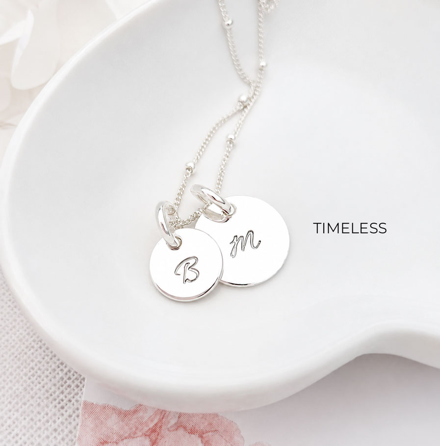 Silver Disc Set DISC NECKLACES HUSBAND AND WIFE INITIALS ON NECKLACE