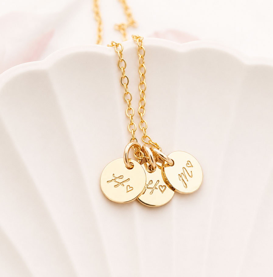 Gold Initial Disc Trio DISC NECKLACES delicate gold name necklace