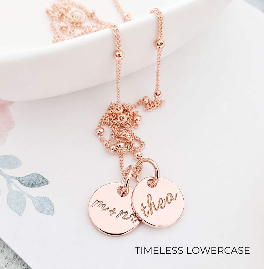 Rose Gold Initial Disc Pair DISC NECKLACES tiny rose gold pendant with initials