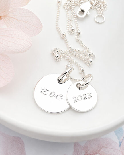 Silver Disc Set DISC NECKLACES CHILDS NAME AND BIRTHDATE ON NECKLACE