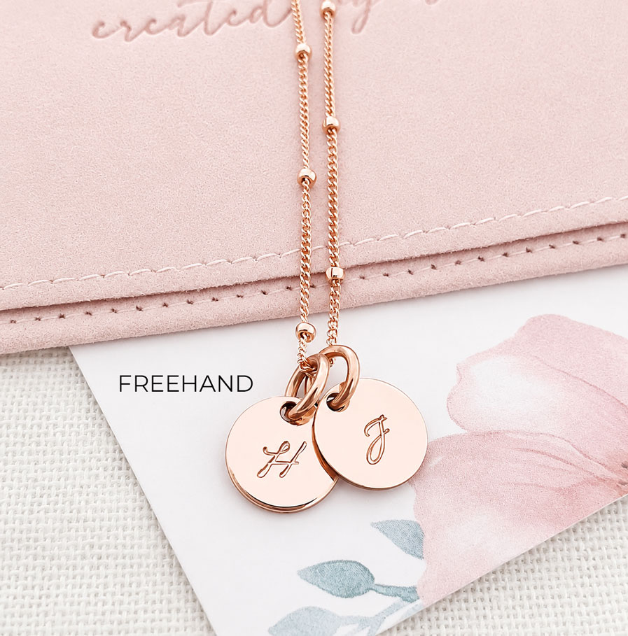 Rose Gold Initial Disc Pair DISC NECKLACES Hand stamped jewellery for mothers