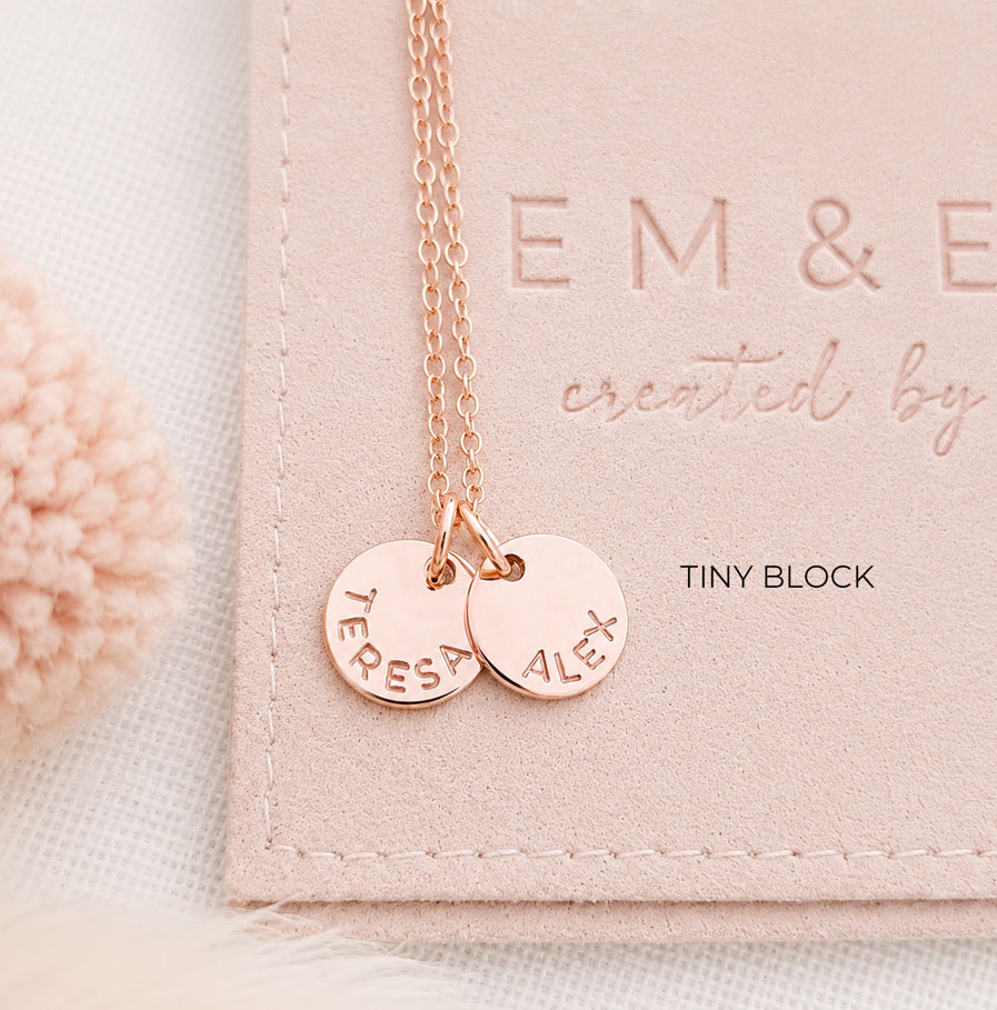 Rose Gold Initial Disc Pair DISC NECKLACES dainty rose gold custom necklace