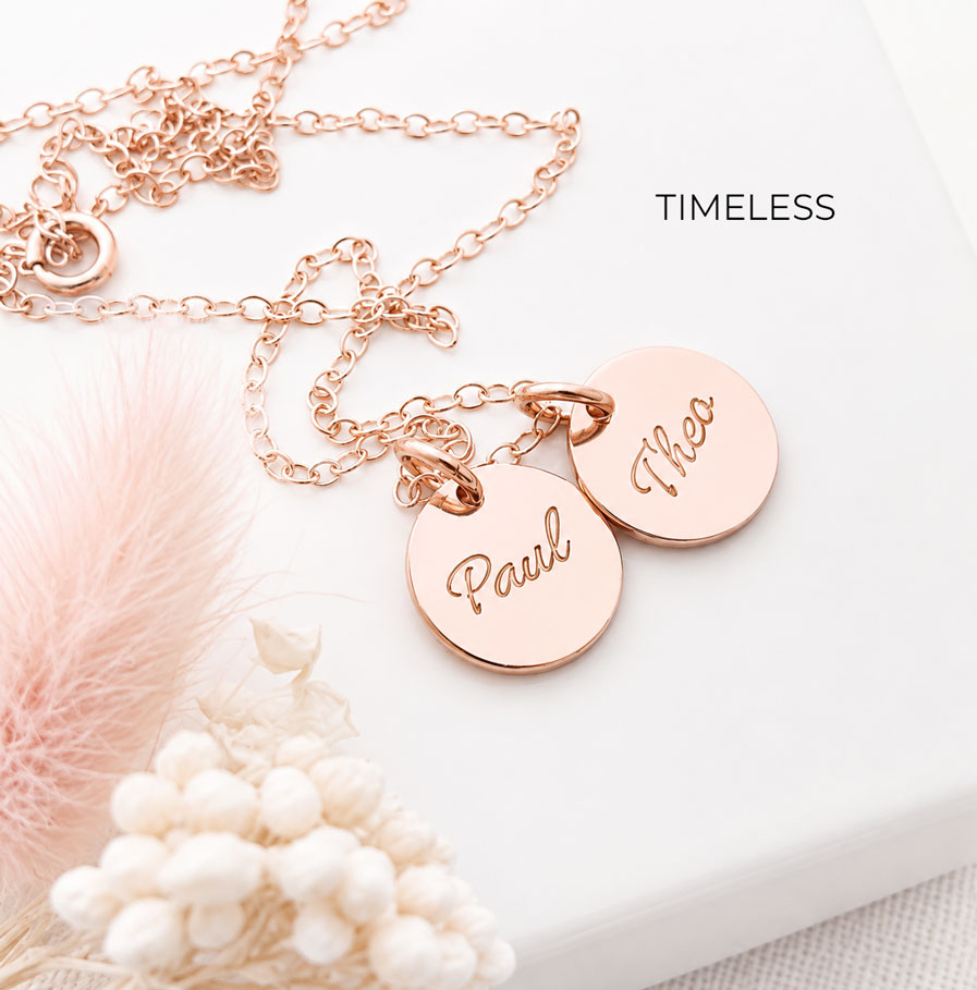 Rose Gold Tiny Disc Pair DISC NECKLACES Hand stamped jewellery celebrating life's moments