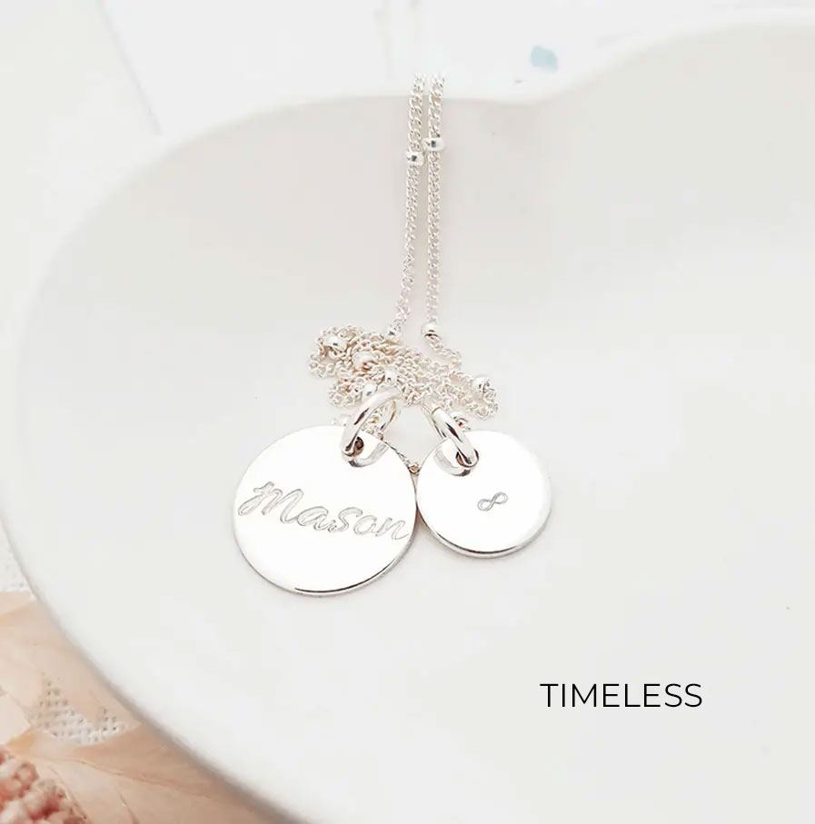 Silver Symbol Set DISC NECKLACES eternity symbol necklace with name