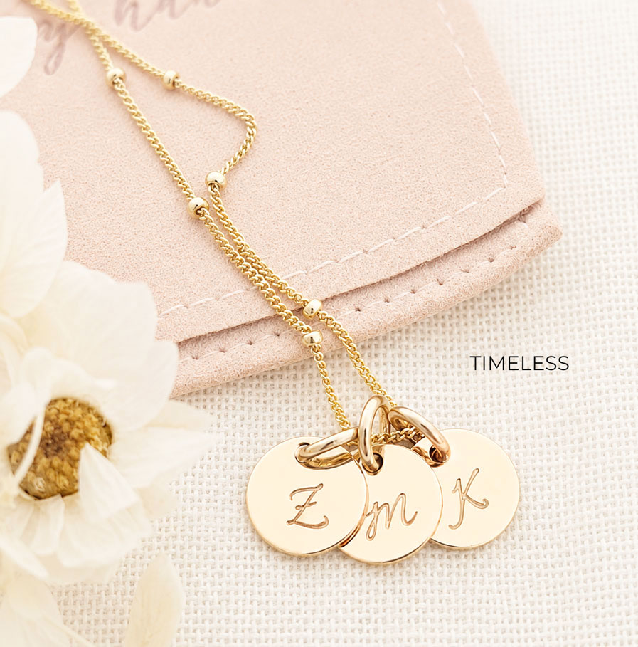 Gold Initial Disc Trio DISC NECKLACES HANDMADE JEWELLERY FOR WOMEN BRISBANE