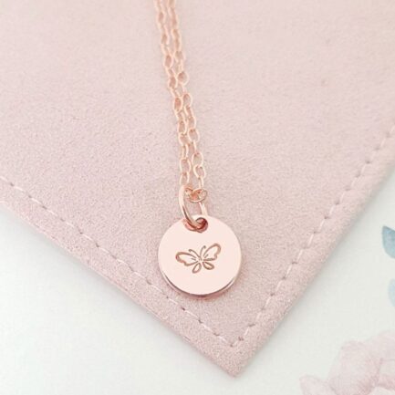 Rose Gold Symbol Necklace DISC NECKLACES rose gold pendant with butterfly symbol