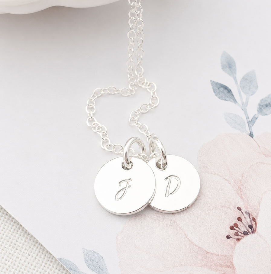 Silver Initial Disc Pair DISC NECKLACES childrens initials mum necklace