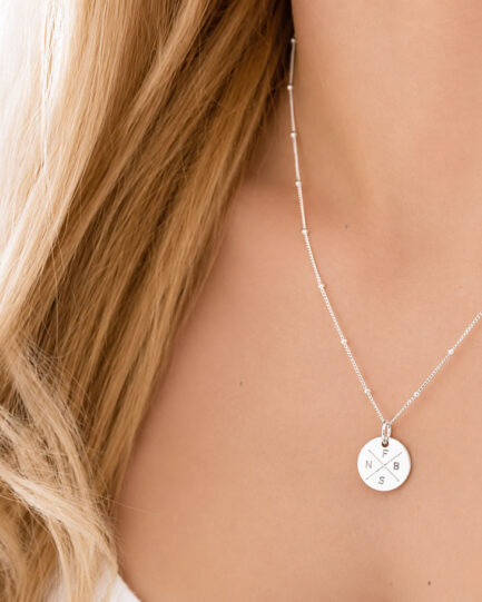 Silver Family Compass DISC NECKLACES initial compass necklace