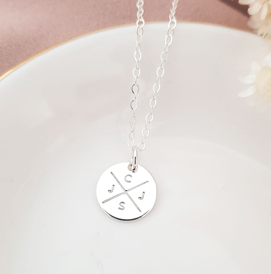 Silver Family Compass DISC NECKLACES family initials necklace