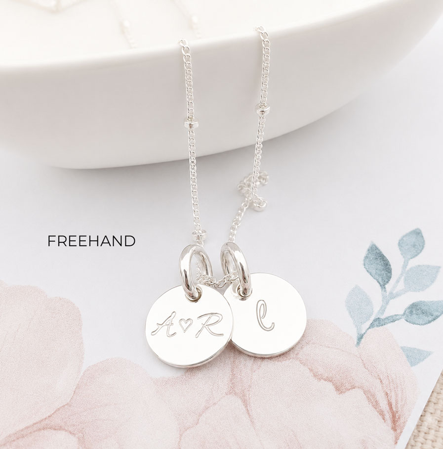 Silver Initial Disc Pair DISC NECKLACES custom initials disk necklace