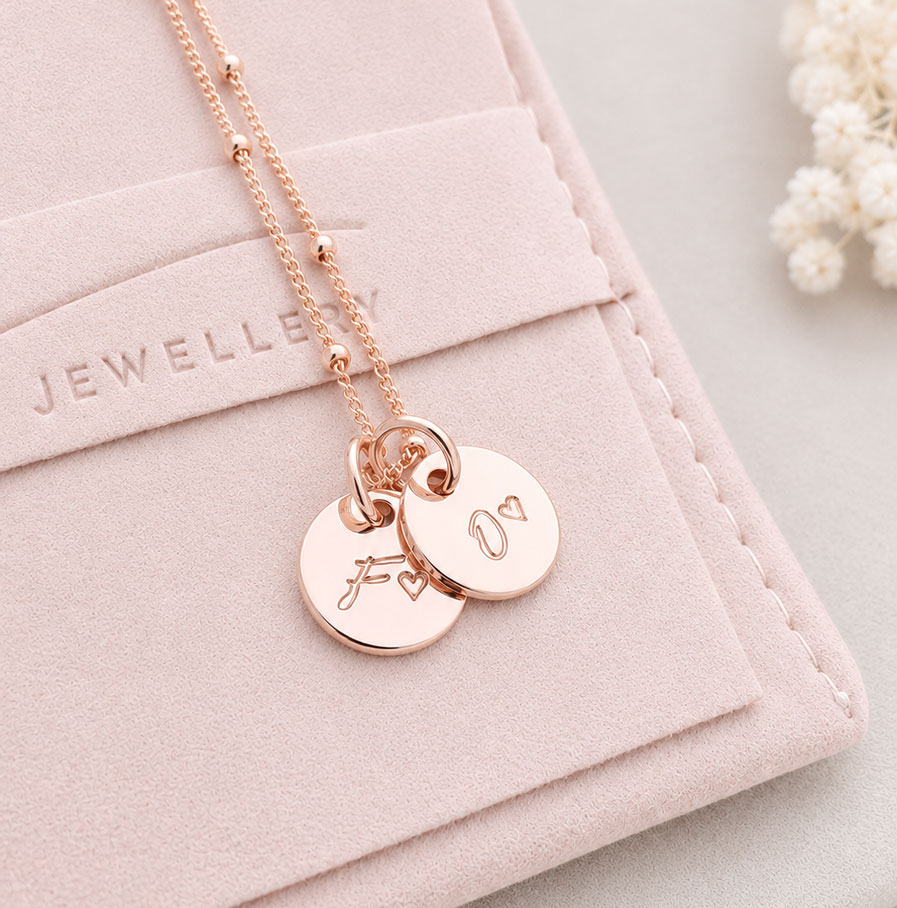 Rose Gold Initial Disc Pair DISC NECKLACES Personalised jewellery for special occasions