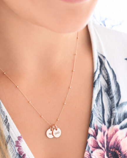 Rose Gold Initial Disc Pair DISC NECKLACES Rose gold disc necklace with hand stamped initials