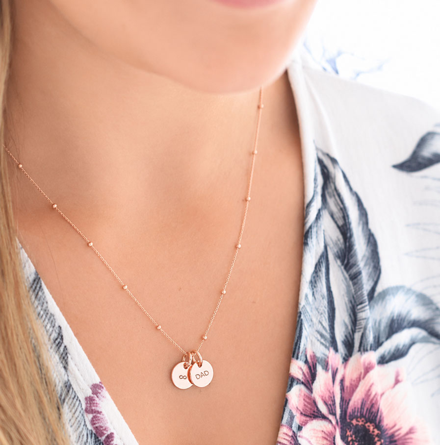 Rose Gold Initial Disc Pair DISC NECKLACES Rose gold disc necklace with hand stamped initials