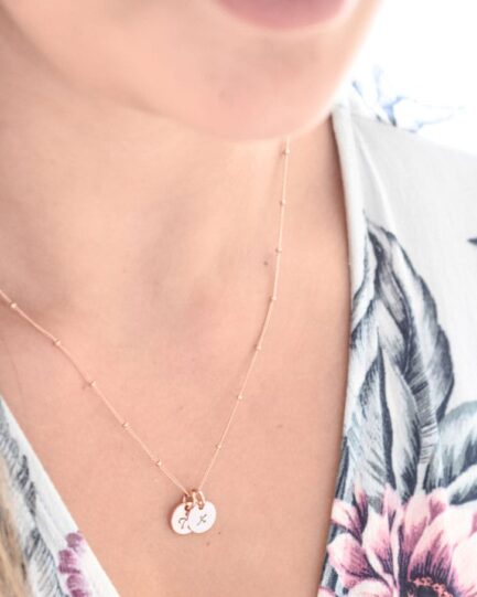 Rose gold disc necklace with hand stamped initials