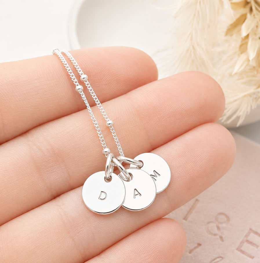 Silver Initial Disc Trio DISC NECKLACES dainty silver custom letter necklace