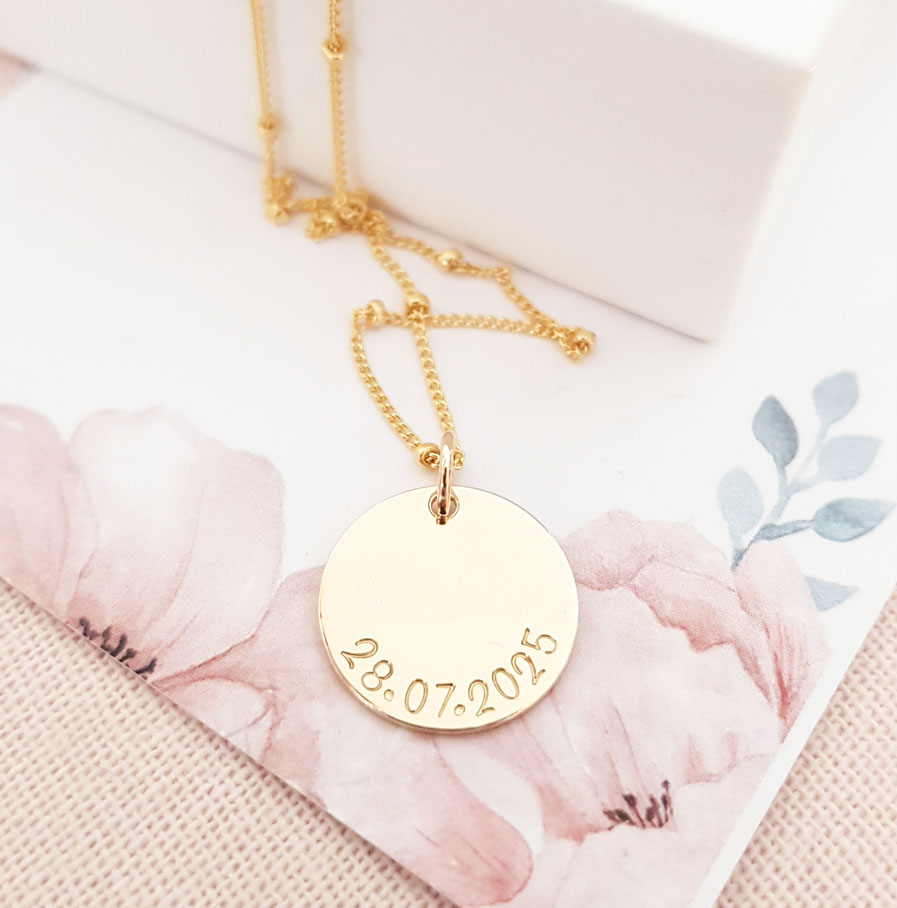 Gold Mini Disc Necklace DISC NECKLACES special date engraved necklace
