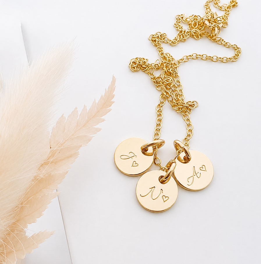 Gold Initial Disc Trio DISC NECKLACES gold 3 letter necklace